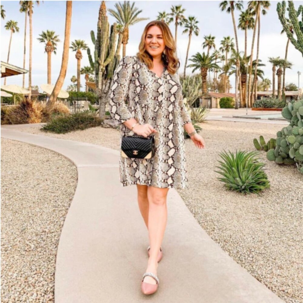 Maeve By Anthropologie Juno Snakeskin Print Dress 3/4 Sleeve Mini Size XS Baddie
